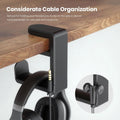 360° Rotating Under Desk Headphone Stand – Clamp-On Hanger with Cable Clip, No Drill Desk Organiser for PC Gaming Headsets