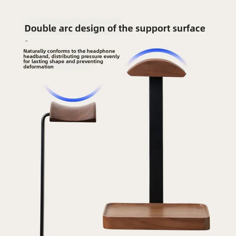Walnut Wood Headphone Stand with Storage Tray – Weighted Base for AirPods Max & Over-Ear Headphones, Desk Organiser