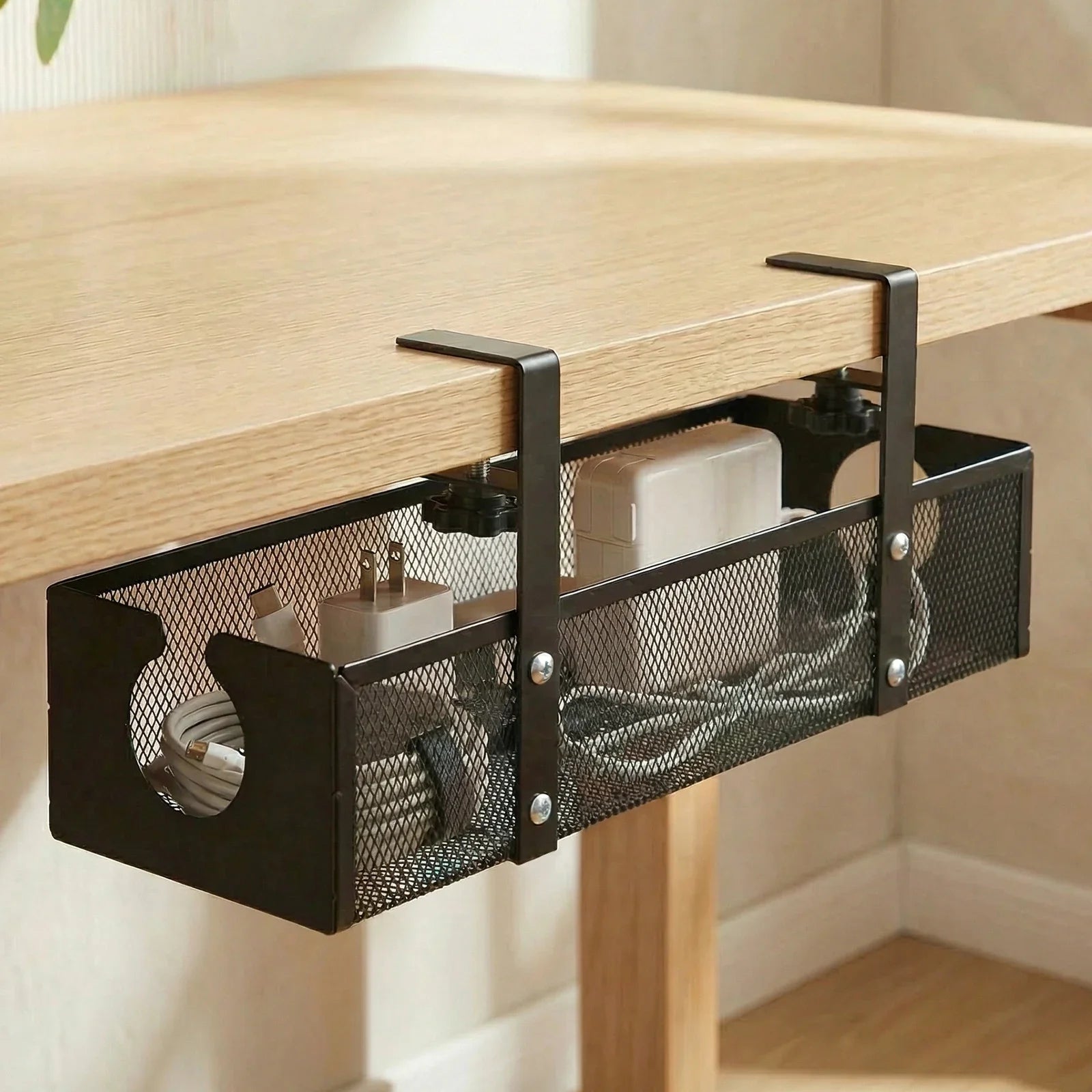 Clamp-On Under Desk Cable Management Tray – Carbon Steel, No Drill Cable Organiser for Power Strips & Cables